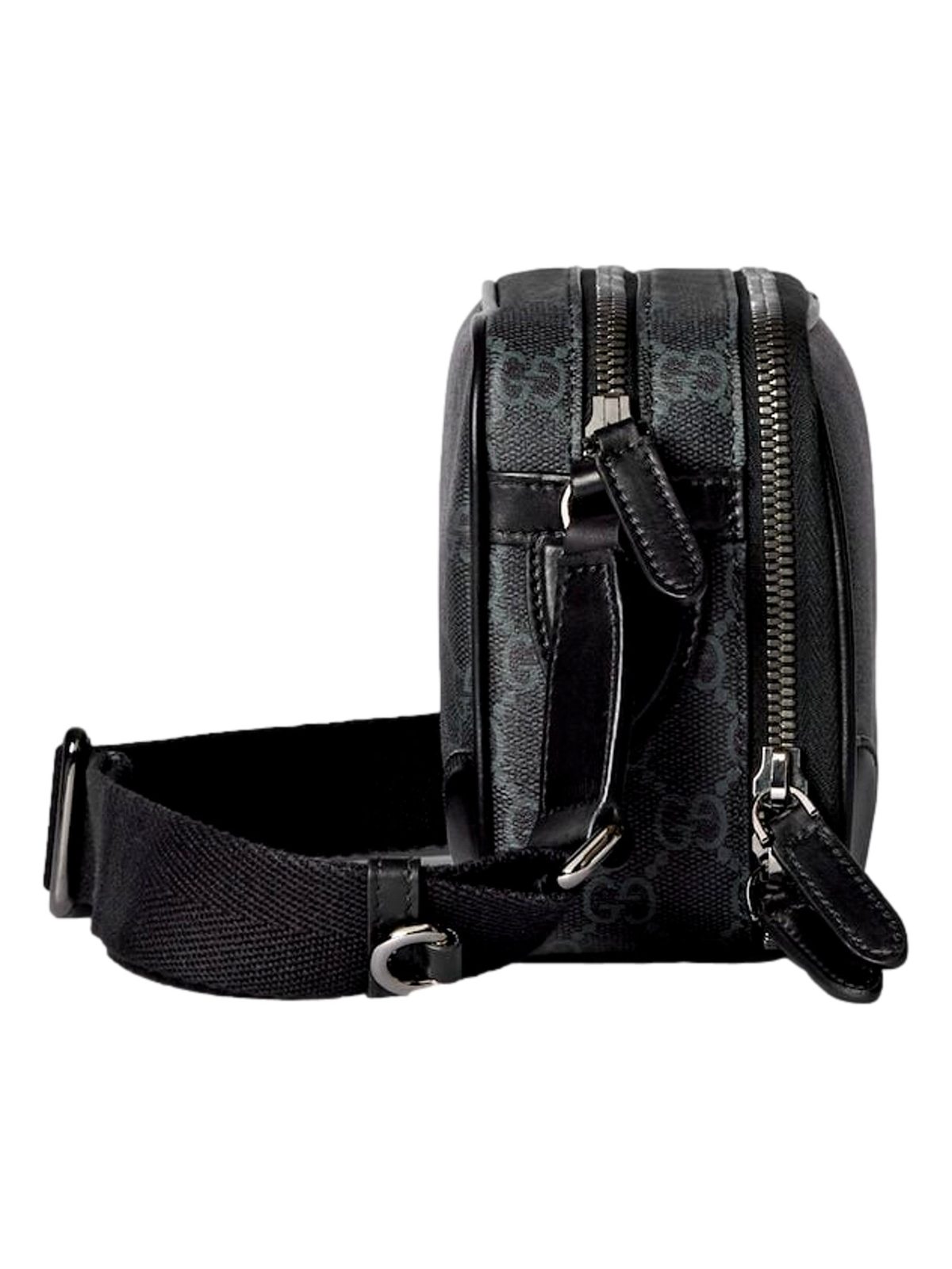 Gucci GG Black Canvas and Leather Unisex Dual Compartment Crossbody Bag