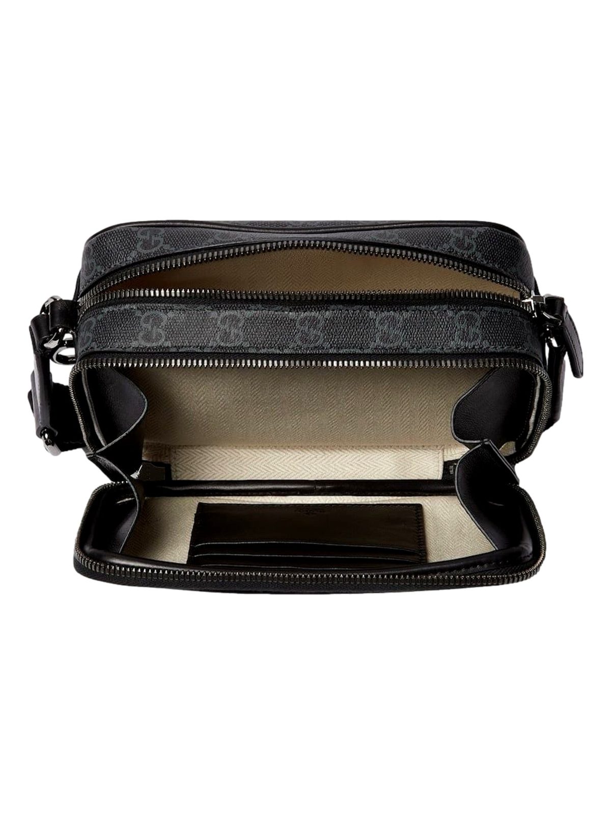 Gucci GG Black Canvas and Leather Unisex Dual Compartment Crossbody Bag