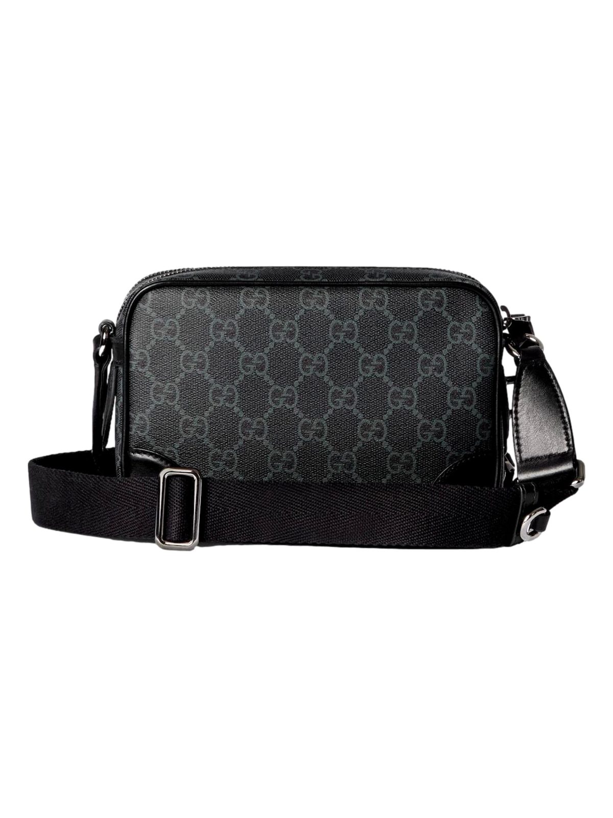 Gucci GG Black Canvas and Leather Unisex Dual Compartment Crossbody Bag