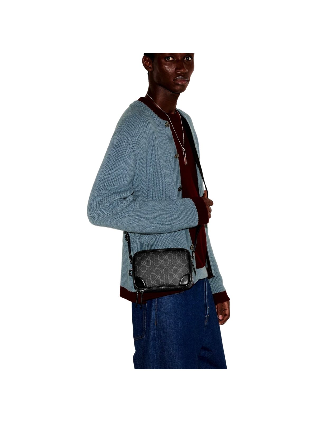 Gucci GG Black Canvas and Leather Unisex Dual Compartment Crossbody Bag