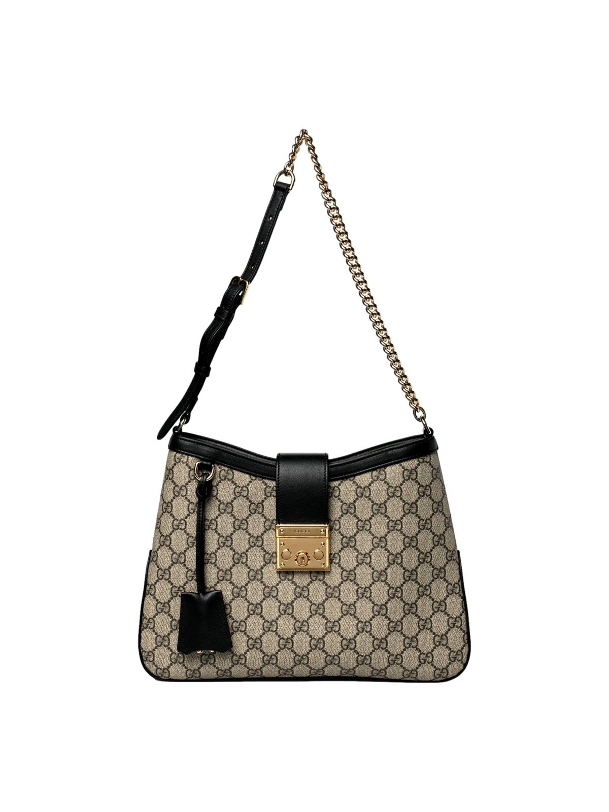 Gucci GG Supreme Monogram Canvas Medium Padlock Shoulder Bag Black