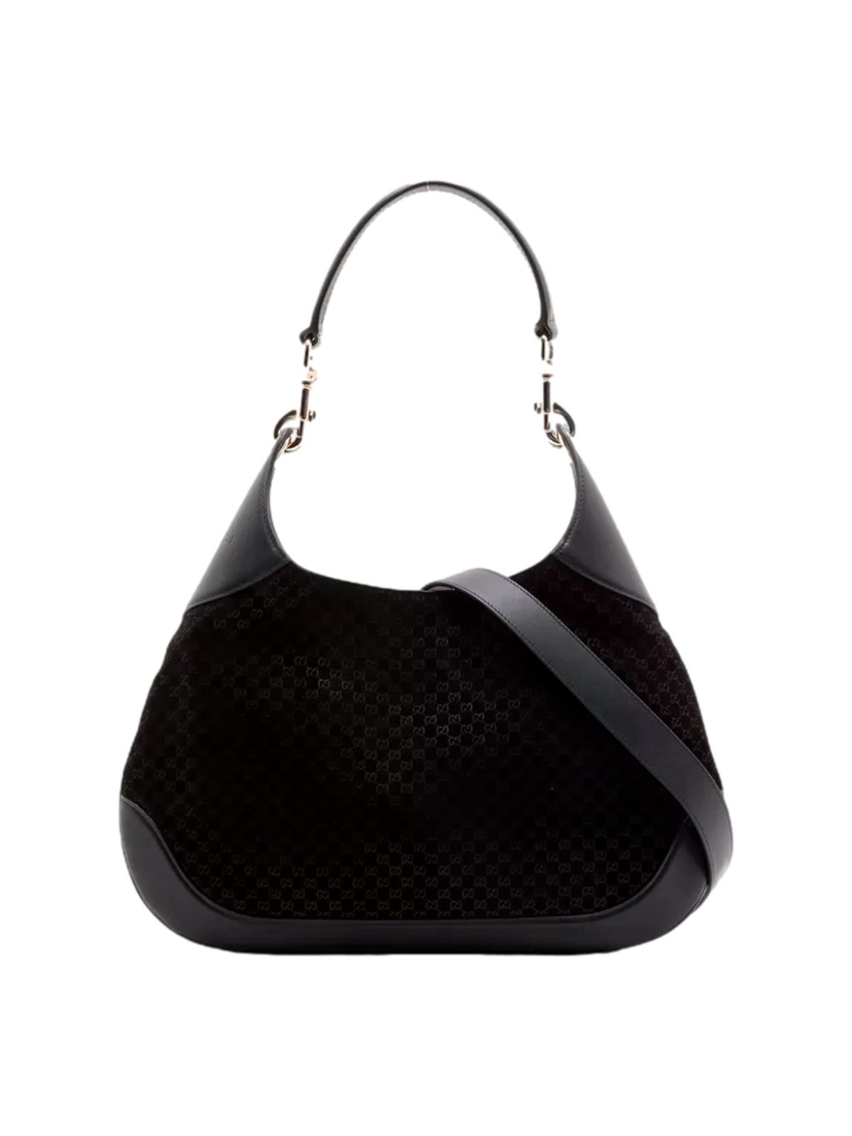 Gucci Micro GG B Medium Shoulder Bag Black Suede and Leather