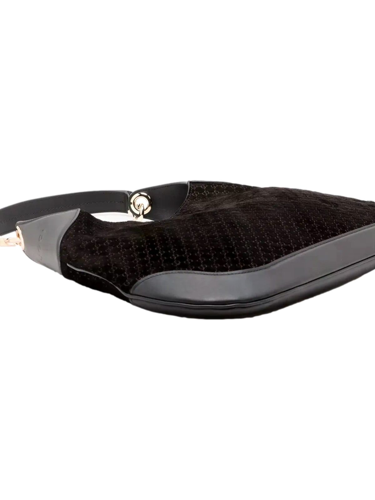 Gucci Micro GG B Medium Shoulder Bag Black Suede and Leather
