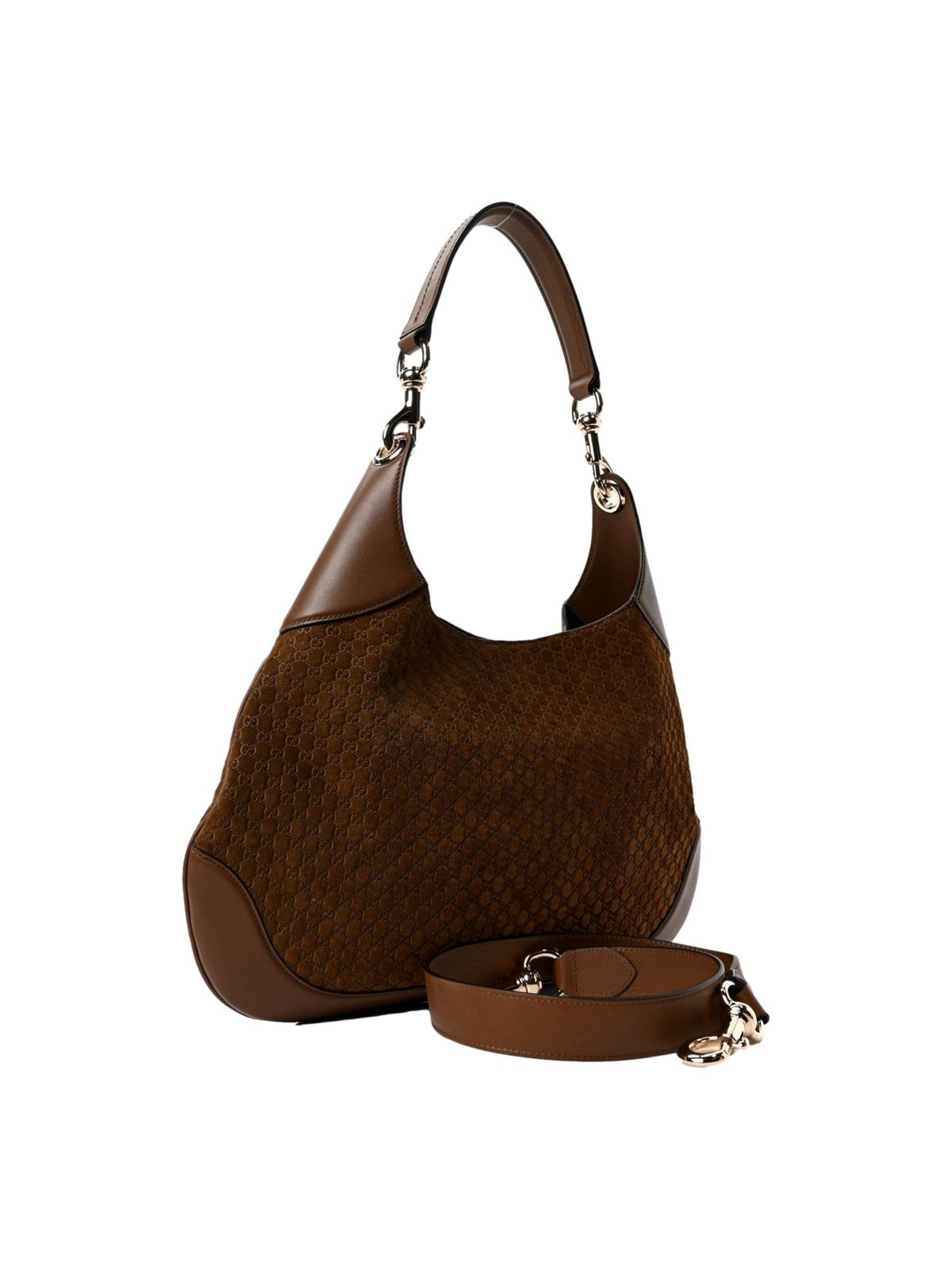Gucci Micro GG B Medium Shoulder Bag Brown Suede and Leather