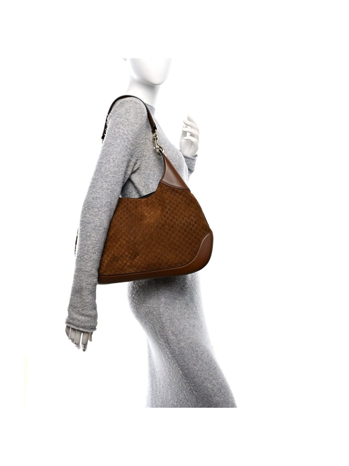 Gucci Micro GG B Medium Shoulder Bag Brown Suede and Leather