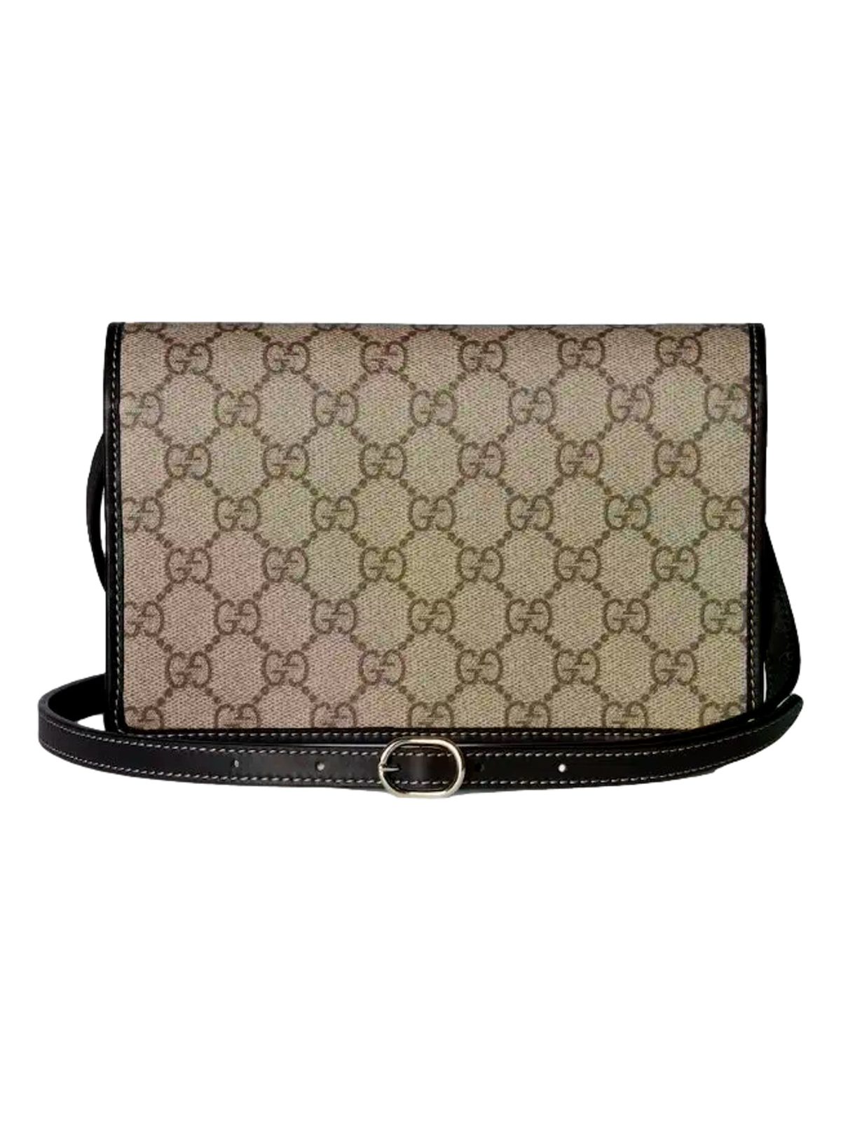 Gucci GG Emblem Canvas and Leather Wallet Mini Crossbody Bag in Black