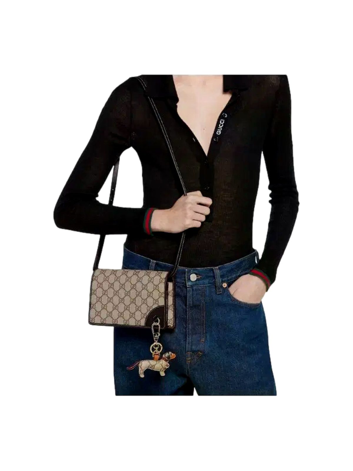 Gucci GG Emblem Canvas and Leather Wallet Mini Crossbody Bag in Black