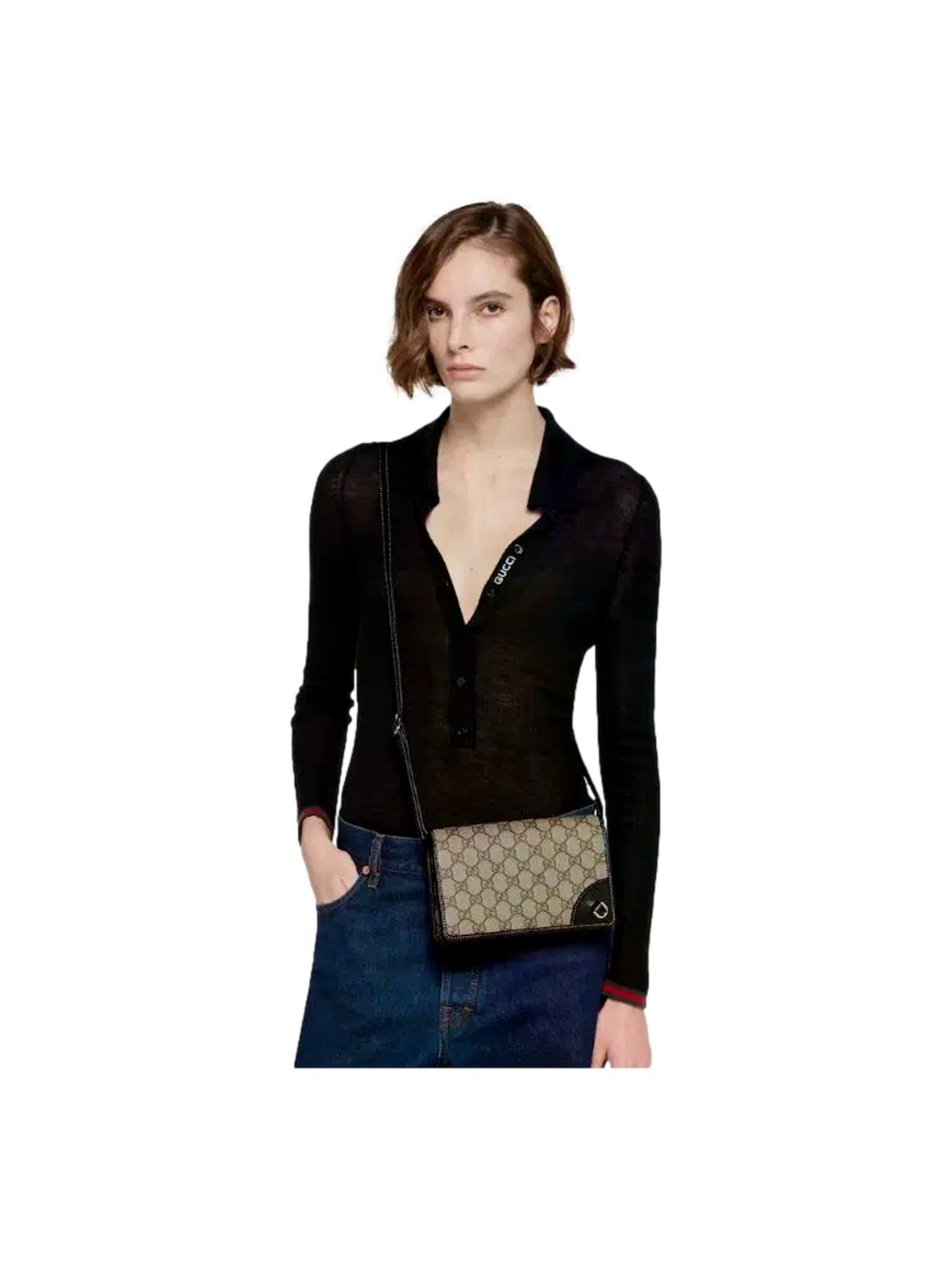 Gucci GG Emblem Canvas and Leather Wallet Mini Crossbody Bag in Black