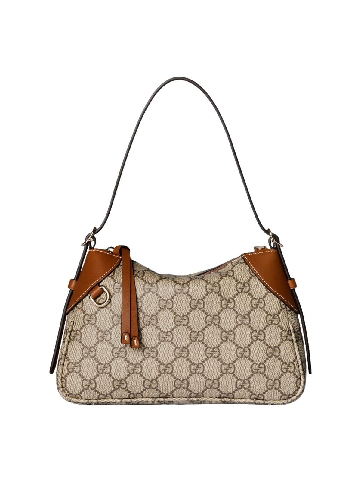Gucci GG Emblem Supreme Canvas Leather Shoulder Bag Brown Beige