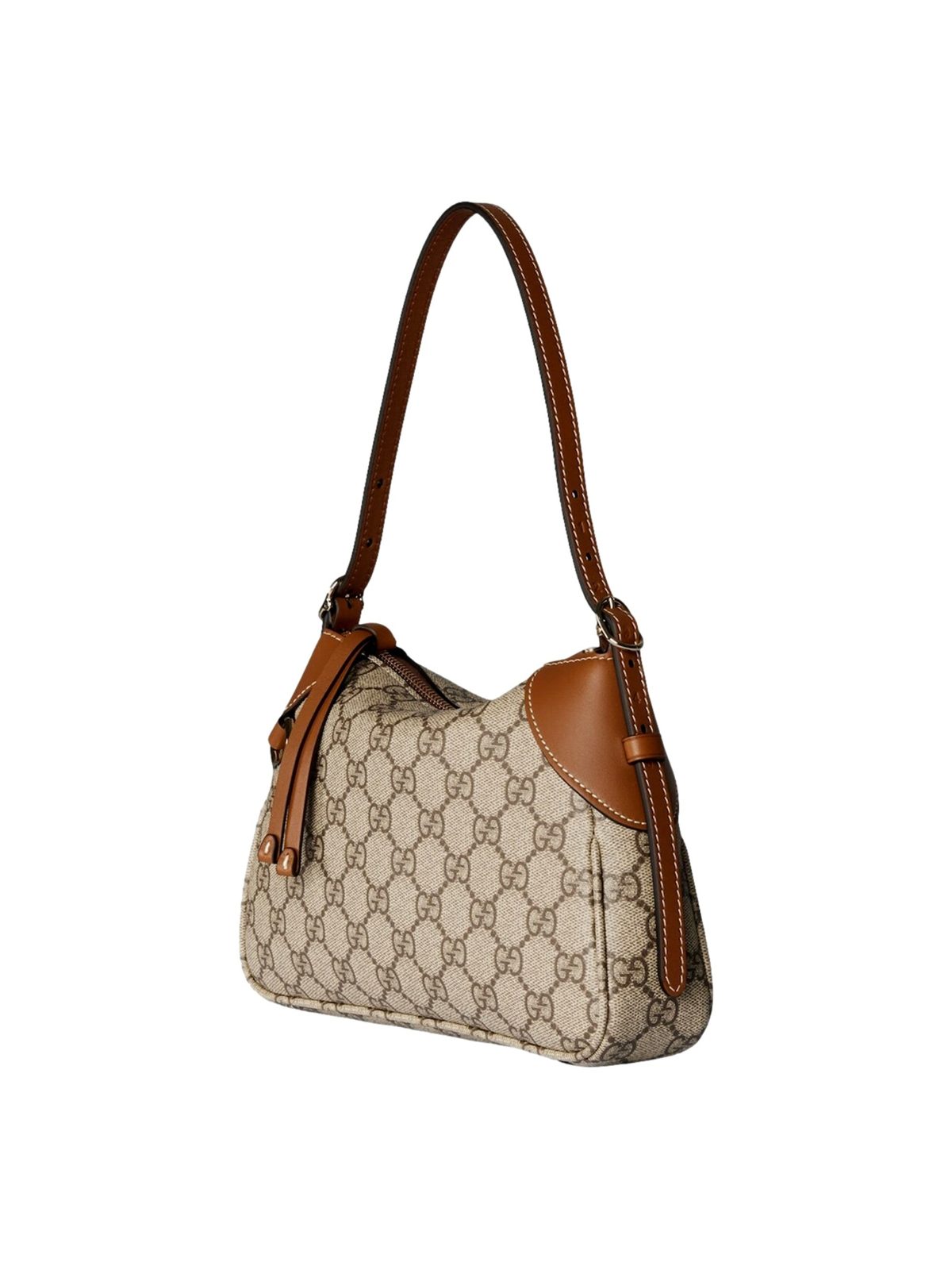 Gucci GG Emblem Supreme Canvas Leather Shoulder Bag Brown Beige