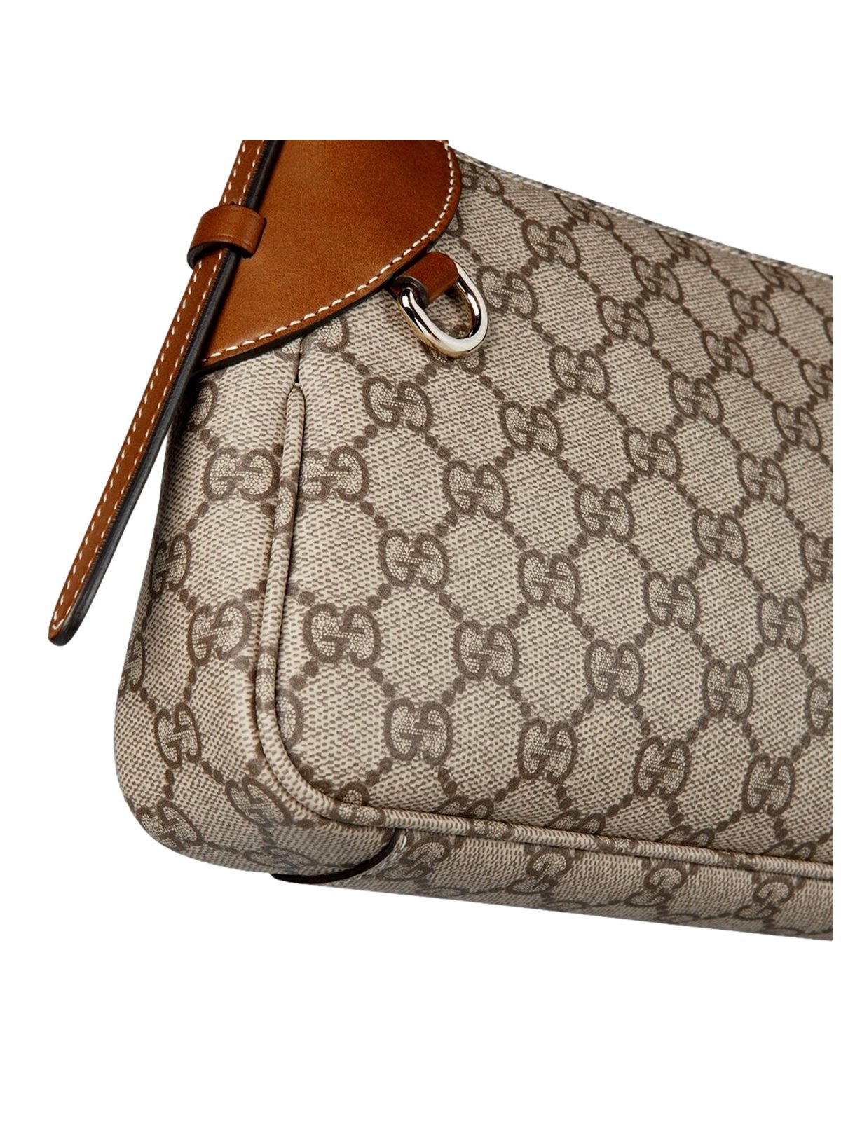 Gucci GG Emblem Supreme Canvas Leather Shoulder Bag Brown Beige