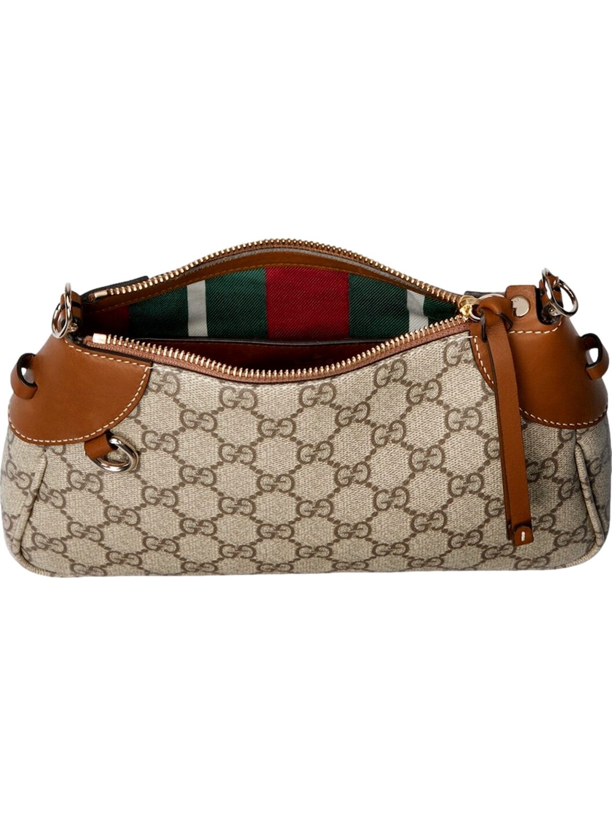 Gucci GG Emblem Supreme Canvas Leather Shoulder Bag Brown Beige