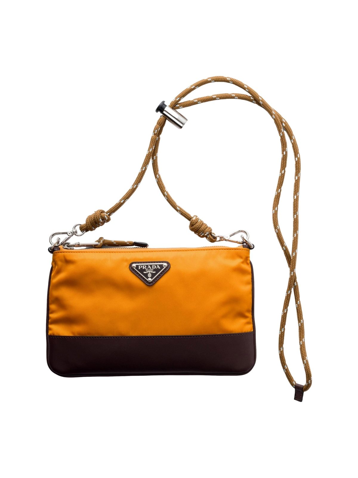 Prada Speedrock Re-Nylon Ambra Orange Nylon Leather Smartphone Holder Pouch Bag