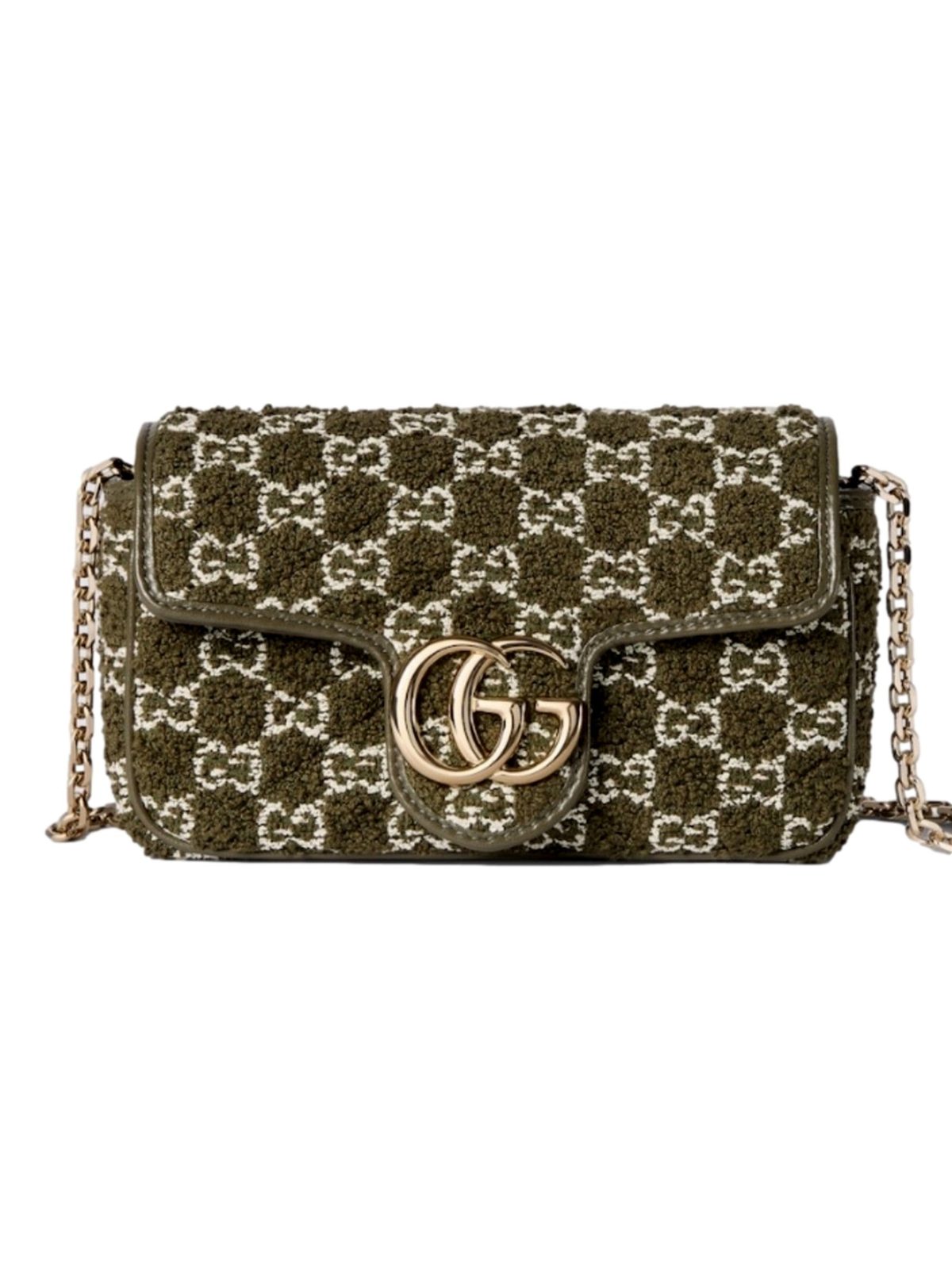 Gucci GG Marmont Olive Green Boucle Terry Chain Crossbody Bag