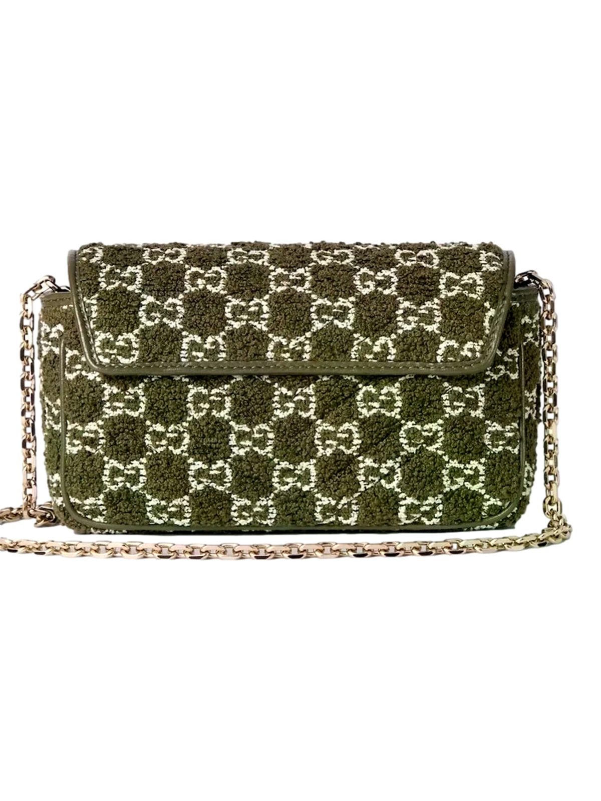 Gucci GG Marmont Olive Green Boucle Terry Chain Crossbody Bag