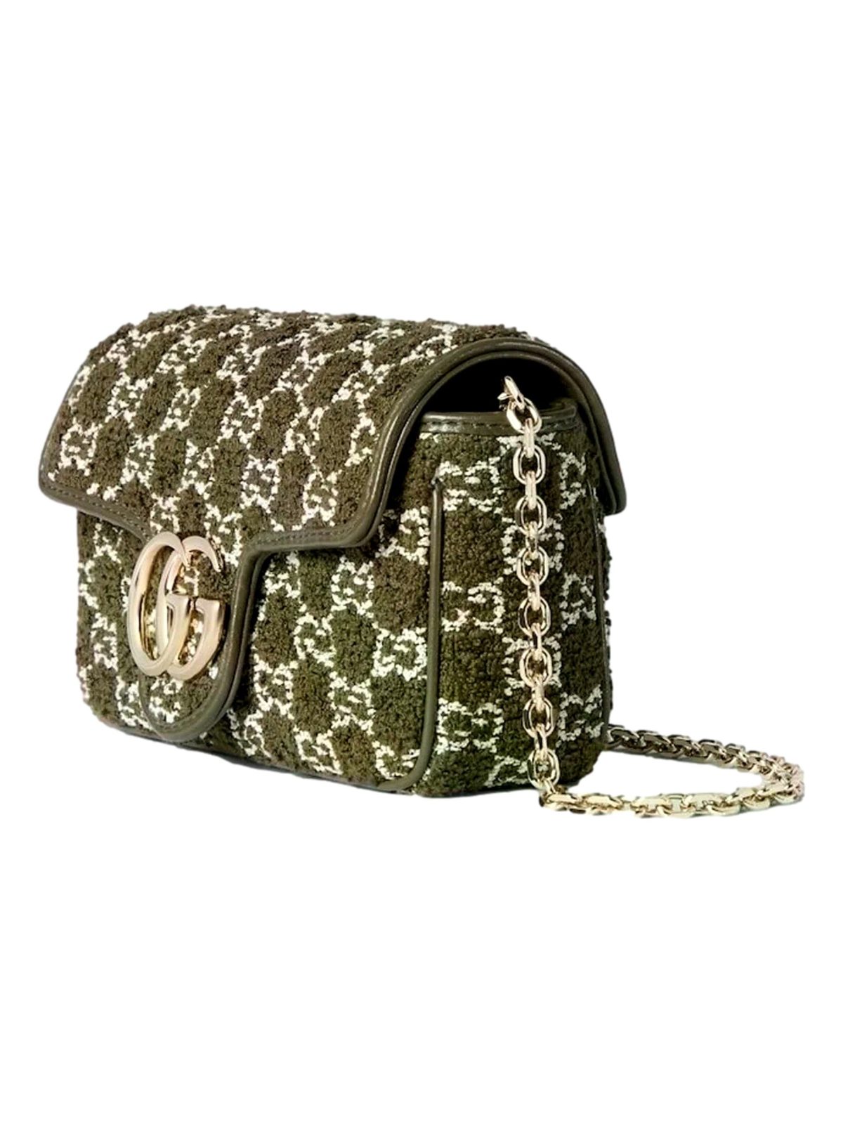 Gucci GG Marmont Olive Green Boucle Terry Chain Crossbody Bag
