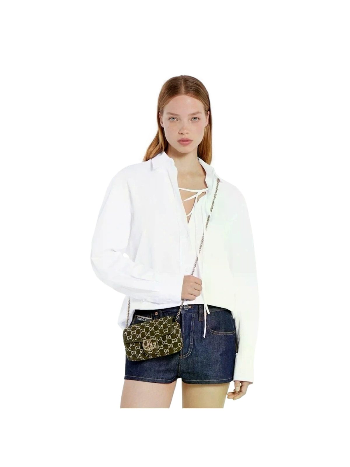 Gucci GG Marmont Olive Green Boucle Terry Chain Crossbody Bag