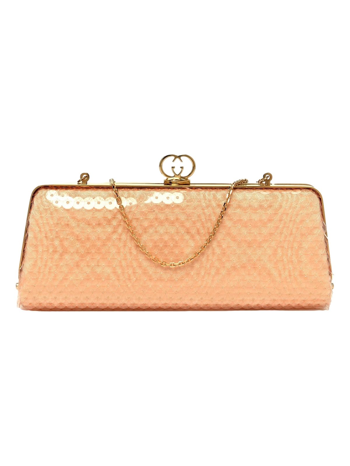 Gucci Broadway Small Sequin Moire Clutch Crossbody Peach Light Pink