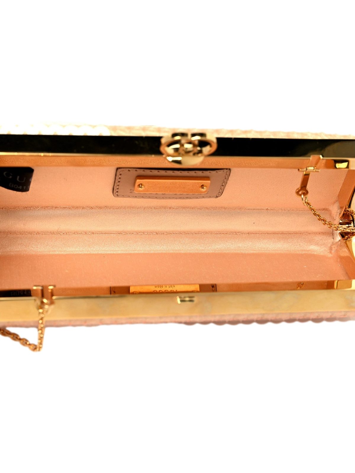 Gucci Broadway Small Sequin Moire Clutch Crossbody Peach Light Pink