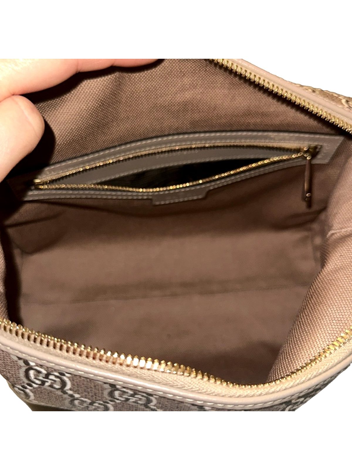 Gucci GG Shadow Beige Brown Large Cosmetic Pouch