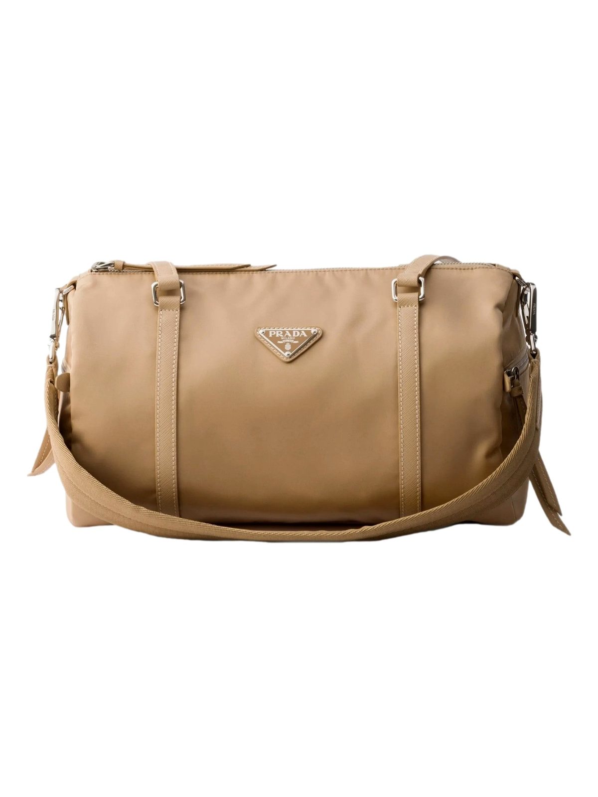 Prada Small Re-Nylon and Saffiano Leather Duffel Bag Camello Beige