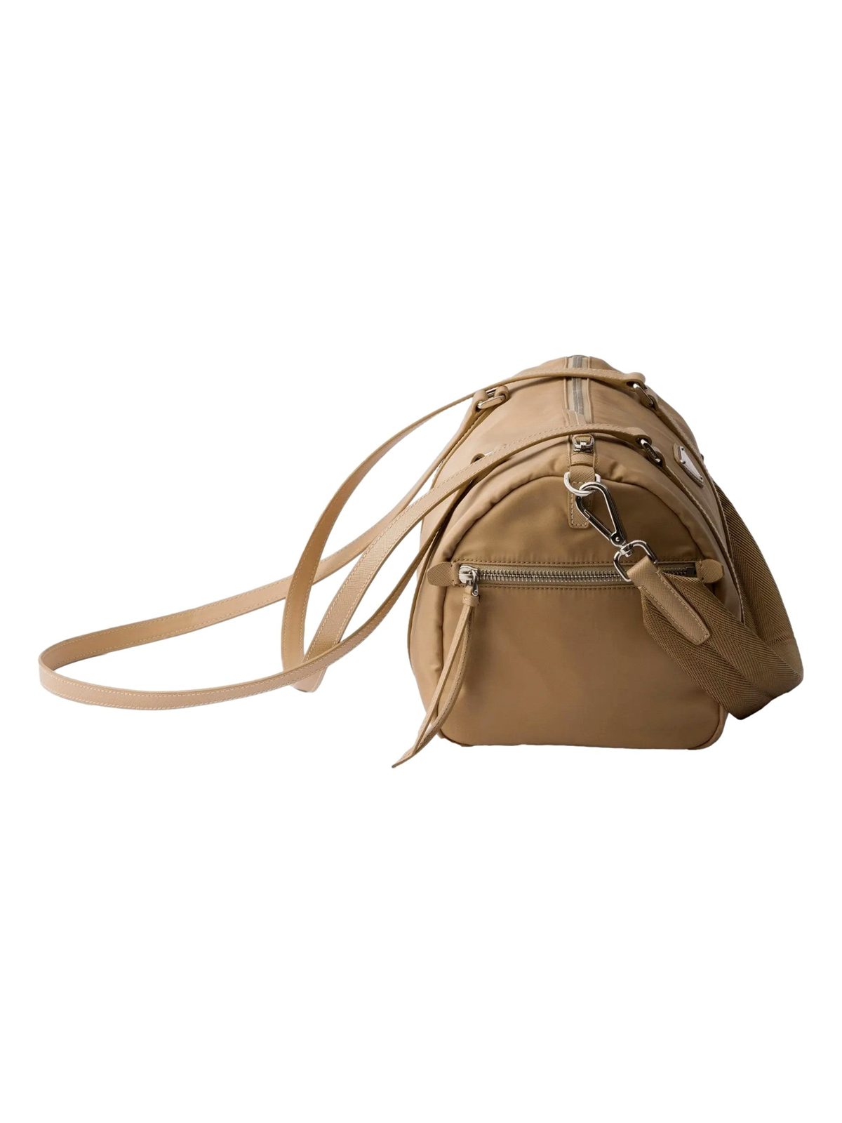 Prada Small Re-Nylon and Saffiano Leather Duffel Bag Camello Beige