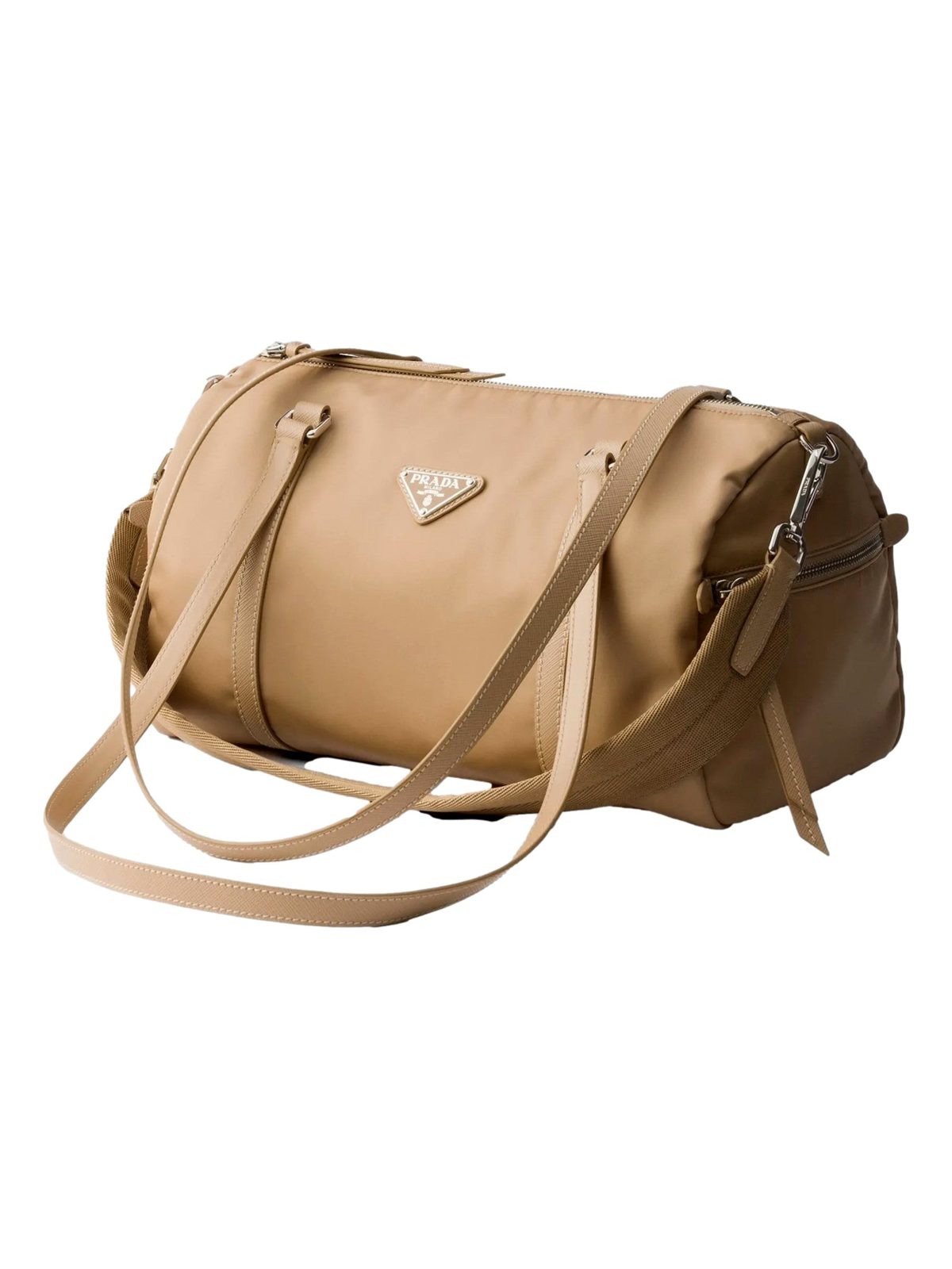 Prada Small Re-Nylon and Saffiano Leather Duffel Bag Camello Beige