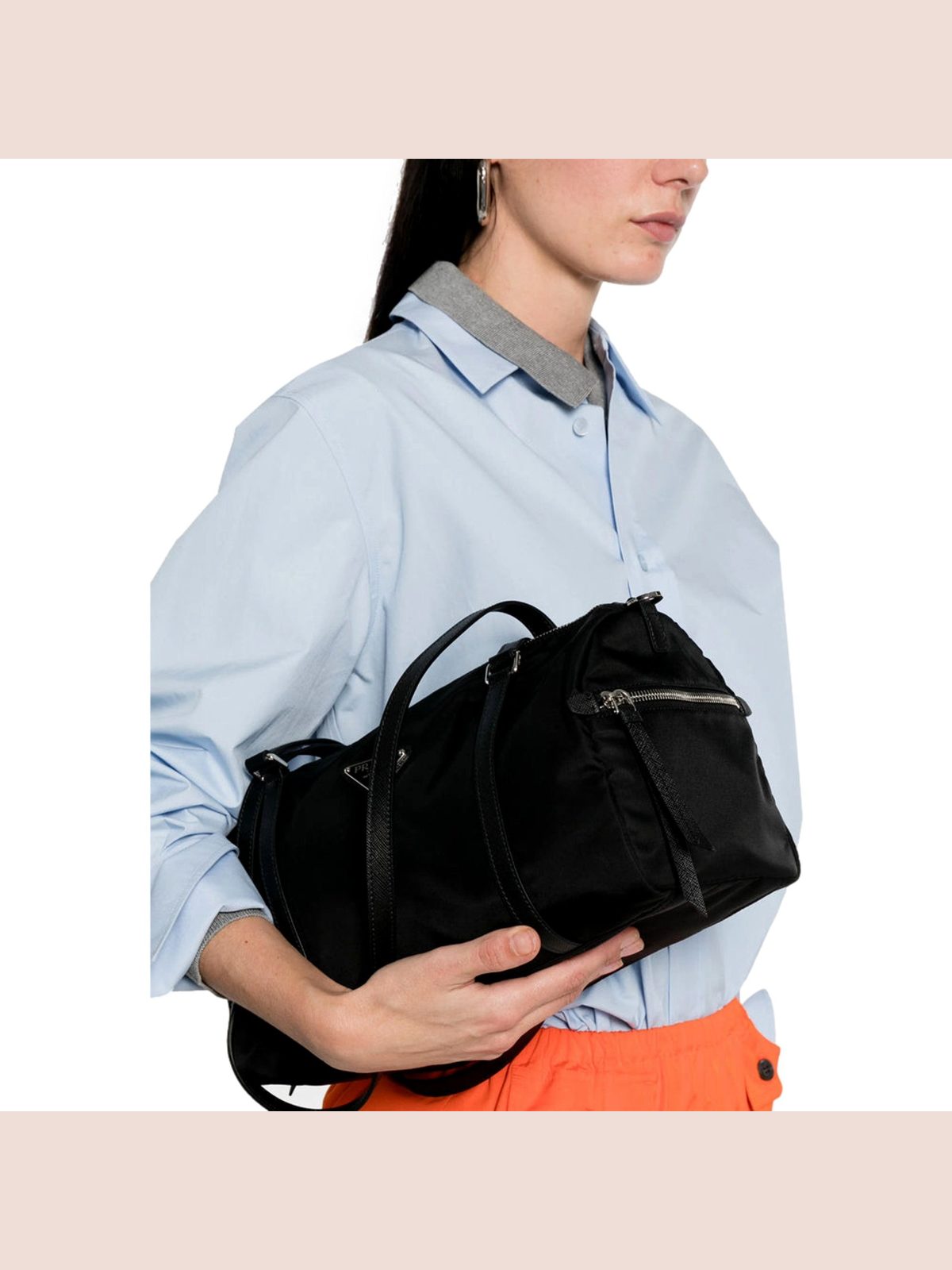 Prada Small Re-Nylon and Saffiano Leather Duffel Bag Black