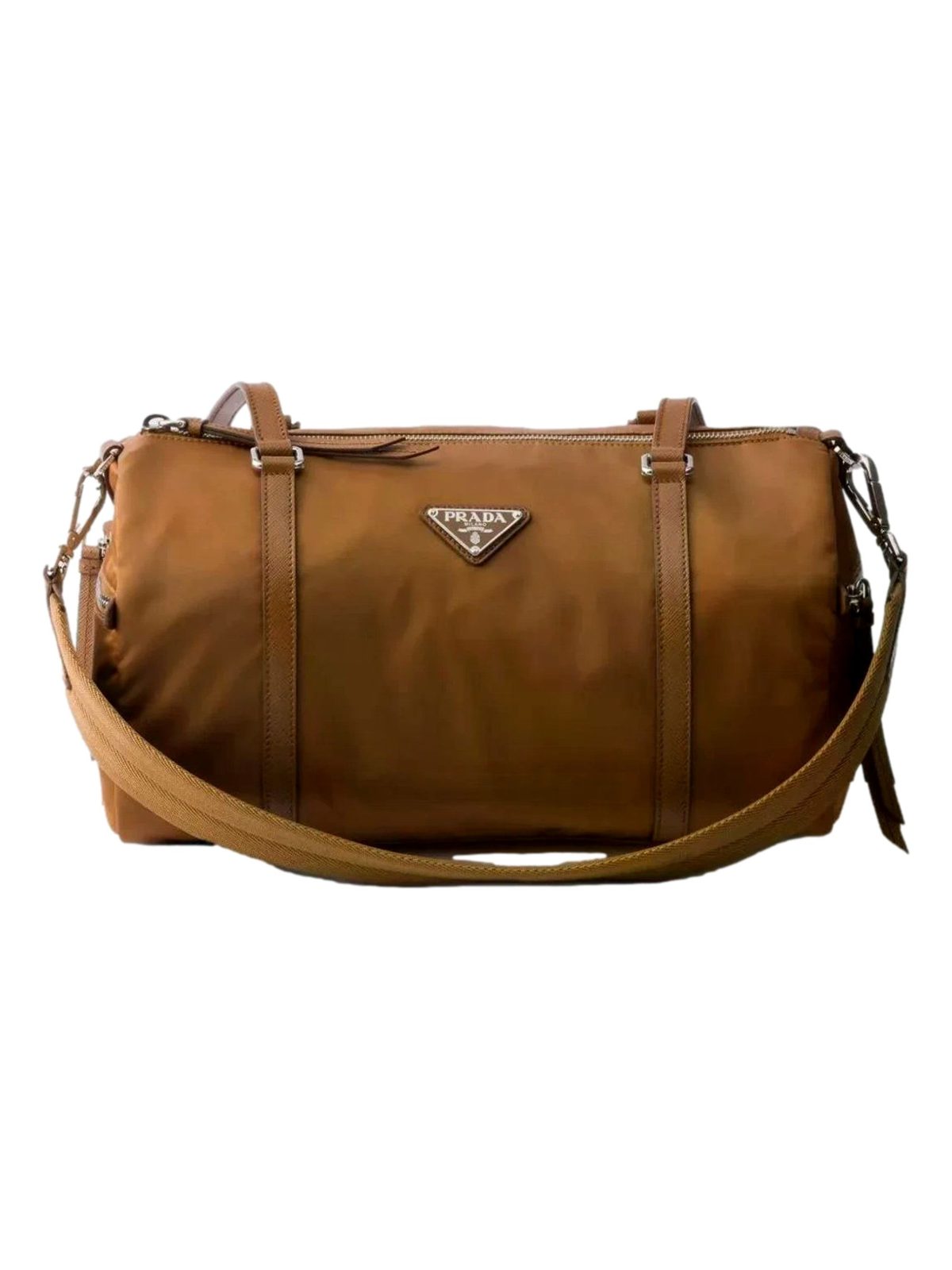 Prada Small Re-Nylon and Saffiano Leather Duffel Bag Brown