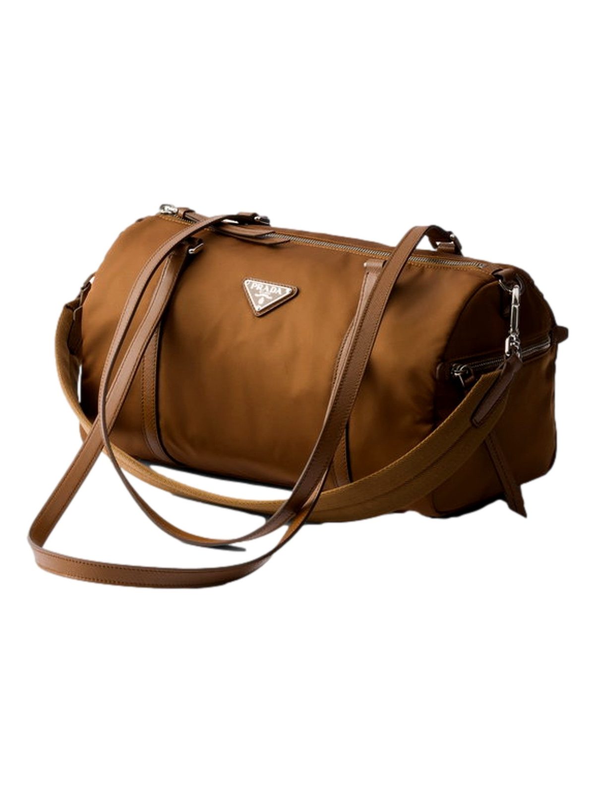 Prada Small Re-Nylon and Saffiano Leather Duffel Bag Brown