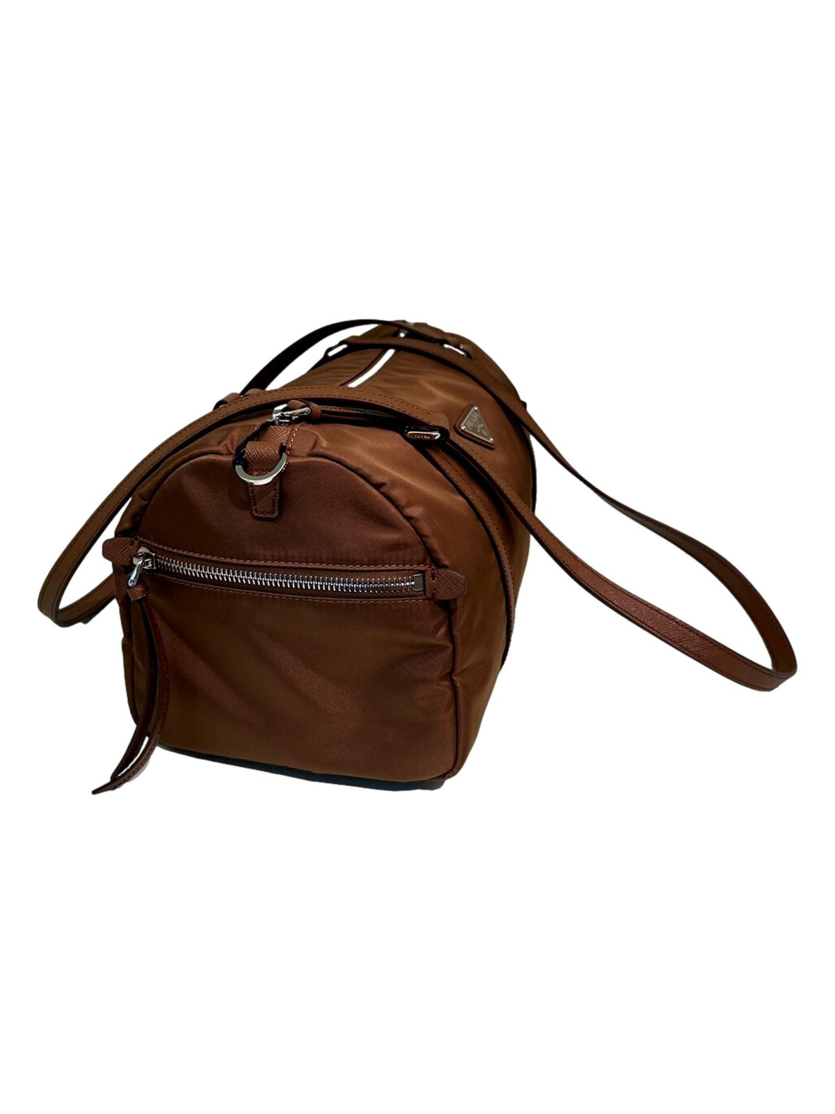 Prada Small Re-Nylon and Saffiano Leather Duffel Bag Brown