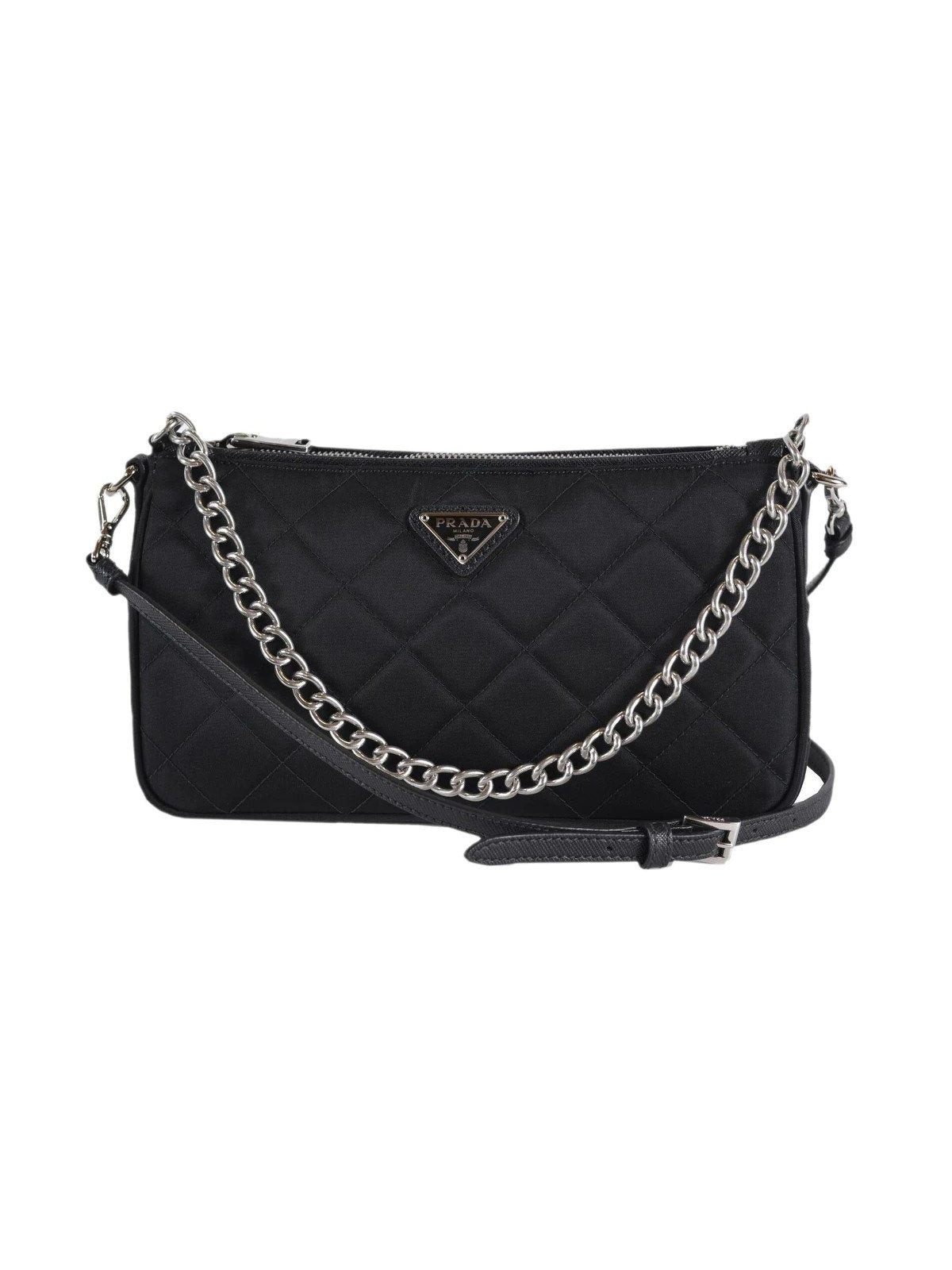 Prada Black Tessuto Nylon Quilted Chain Crossbody Bag