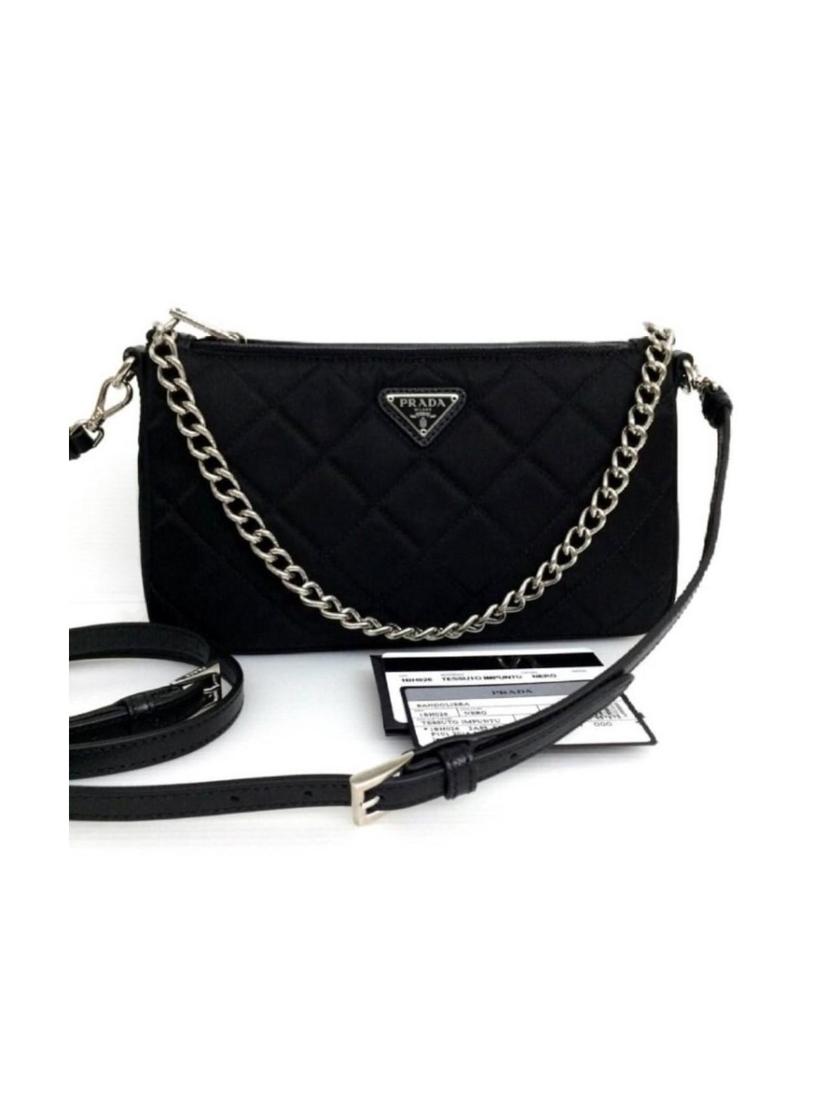 Prada Black Tessuto Nylon Quilted Chain Crossbody Bag