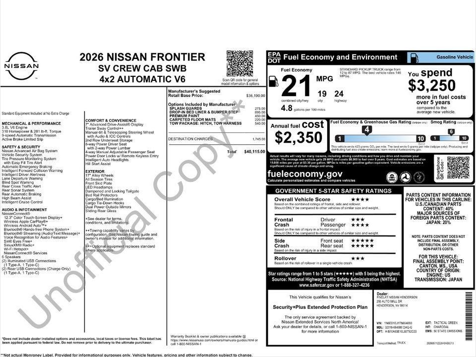 2026 Nissan Frontier Crew Cab SV 4x2