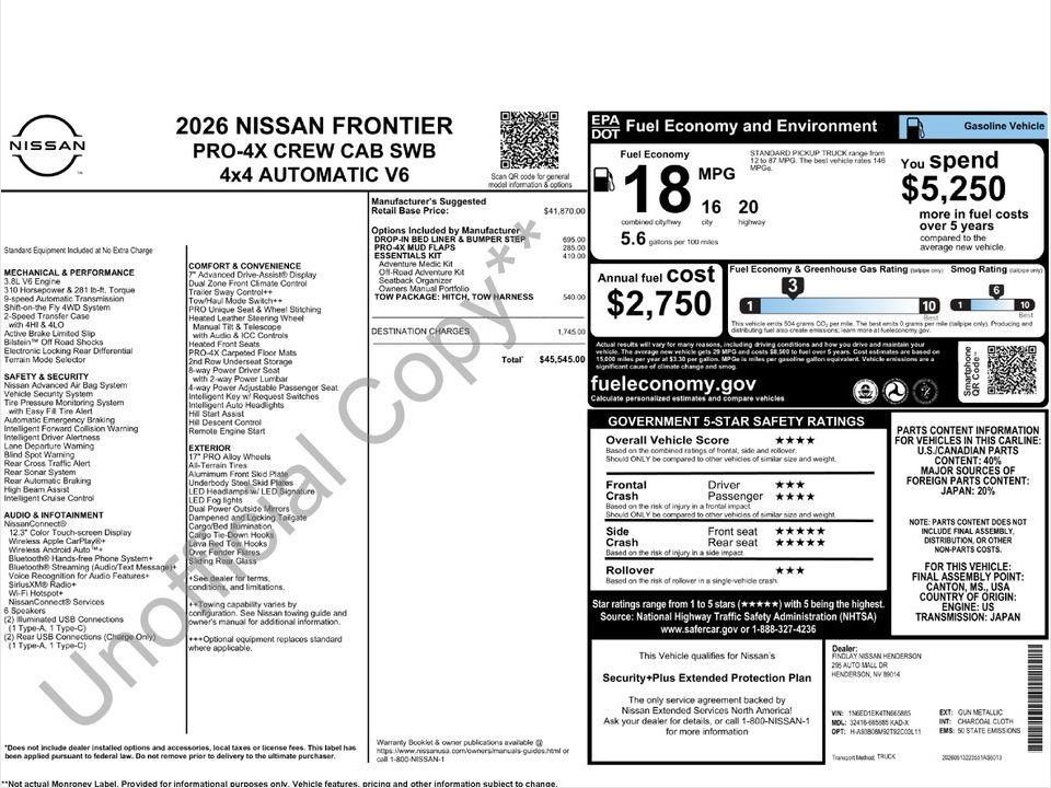 2026 Nissan Frontier Crew Cab PRO-4X 4x4