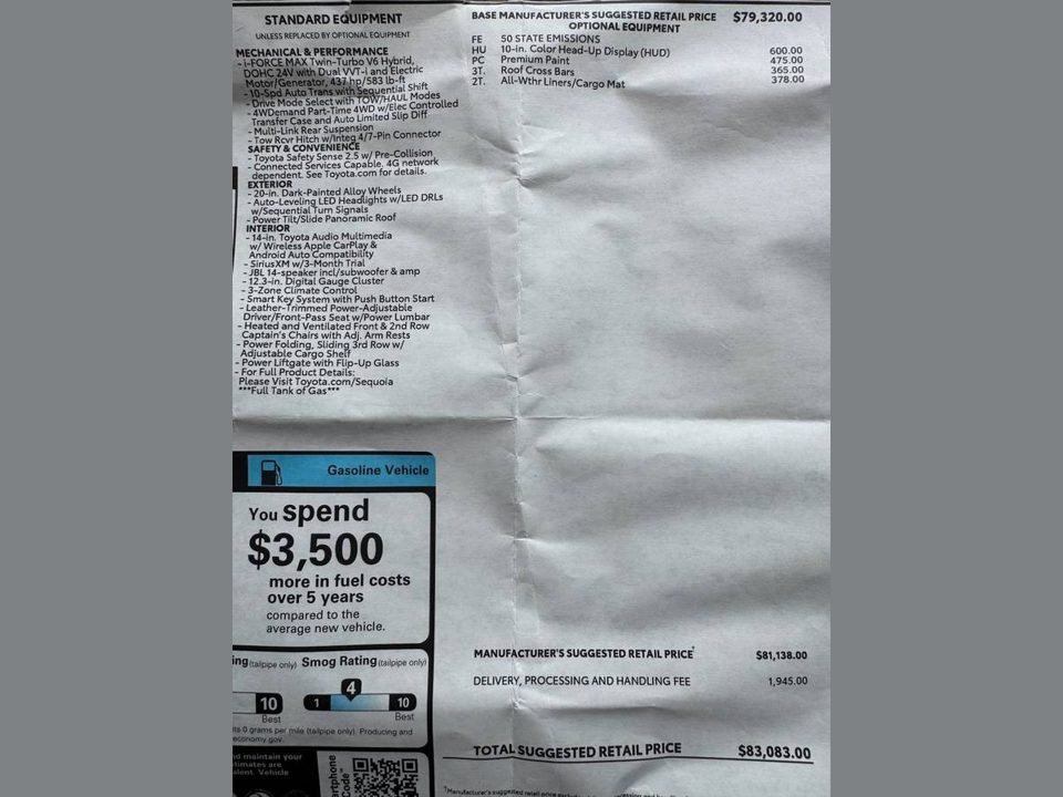 2025 Toyota Sequoia Platinum loaded with extras